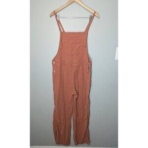 American Eagle Rust Orange Linen Blend Overalls Women’s Sz L EUC
